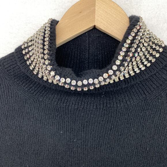 ALEXANDER WANG Sweater Womens M Wool Blend Rhinestone Jewelry Turtleneck Black - Picture 15 of 16